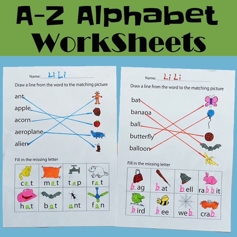 26 alphabet a z letters english phonics word worksheets homework books