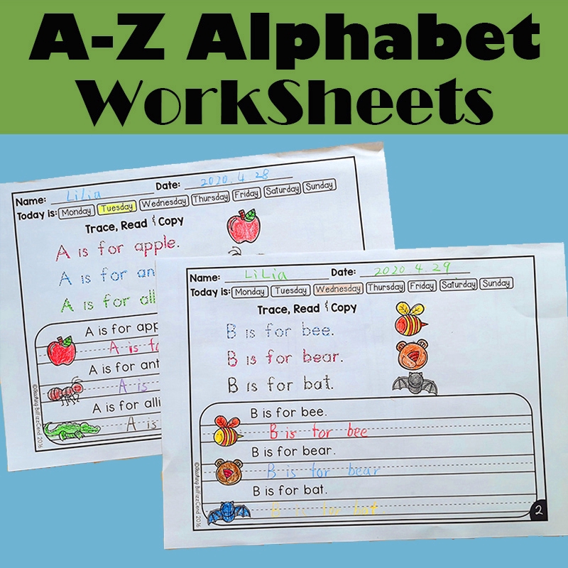 26 letters from a to z alphabet sentence writing exercises preschool