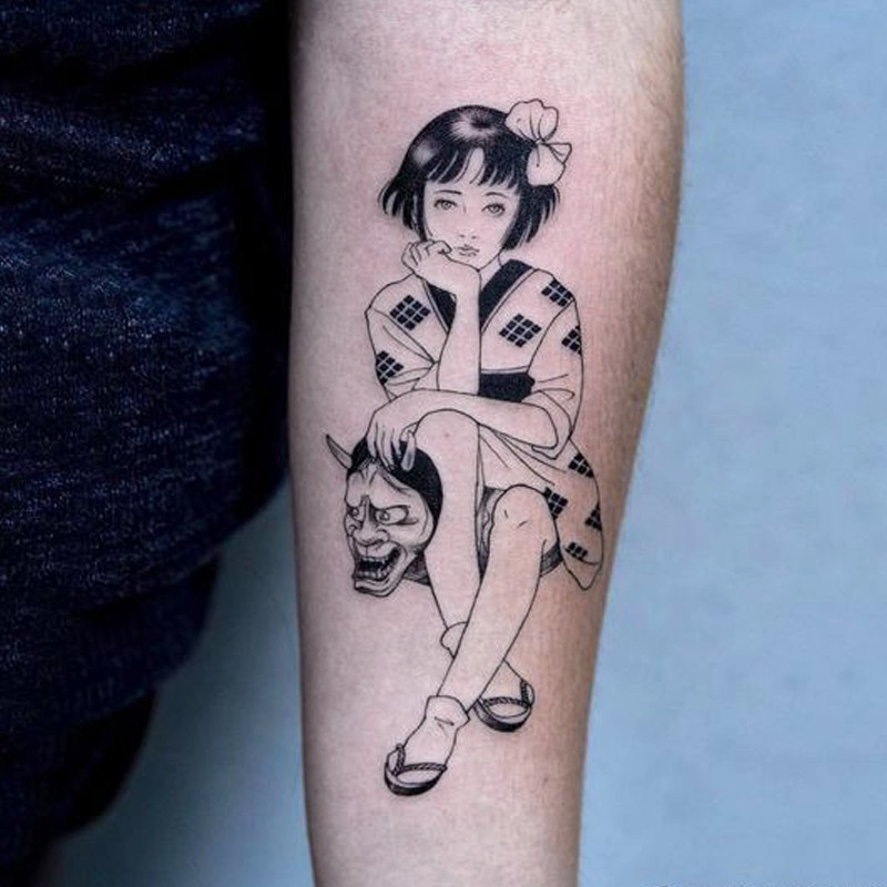 Hannya Mask Geisha Tattoo Stickers Waterproof Female Long Lasting Lifelike Black And White | Shopee Philippines 800_x_800_jpg