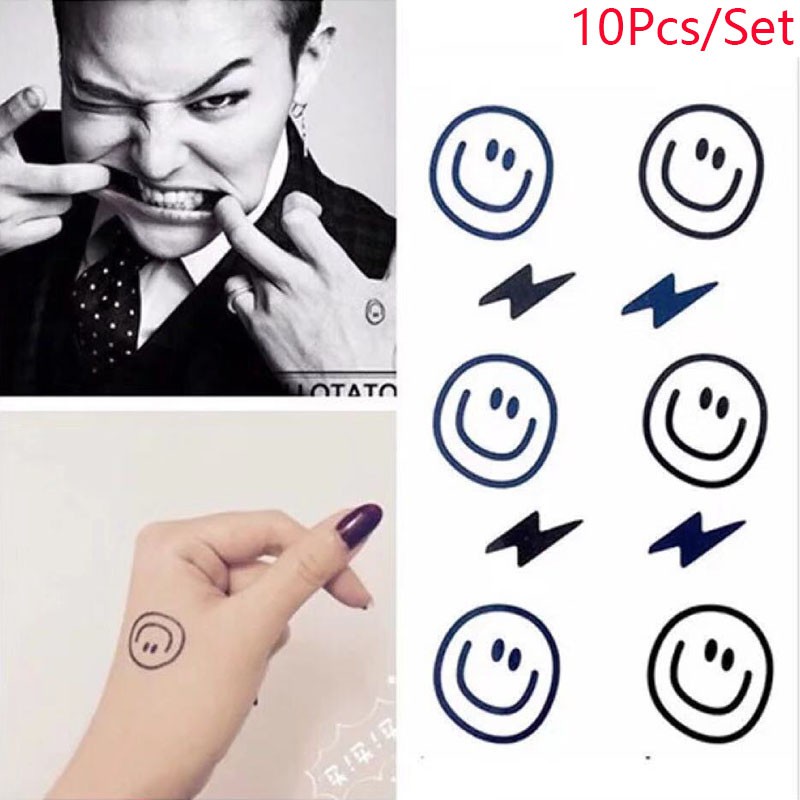 10Pcs/Set Gd Smile Face Lightning Tattoo Stickers Water Transfer Fake Tattoo Disposable Waterproof Sticker Body Art | Shopee Philippines 800_x_800_jpg