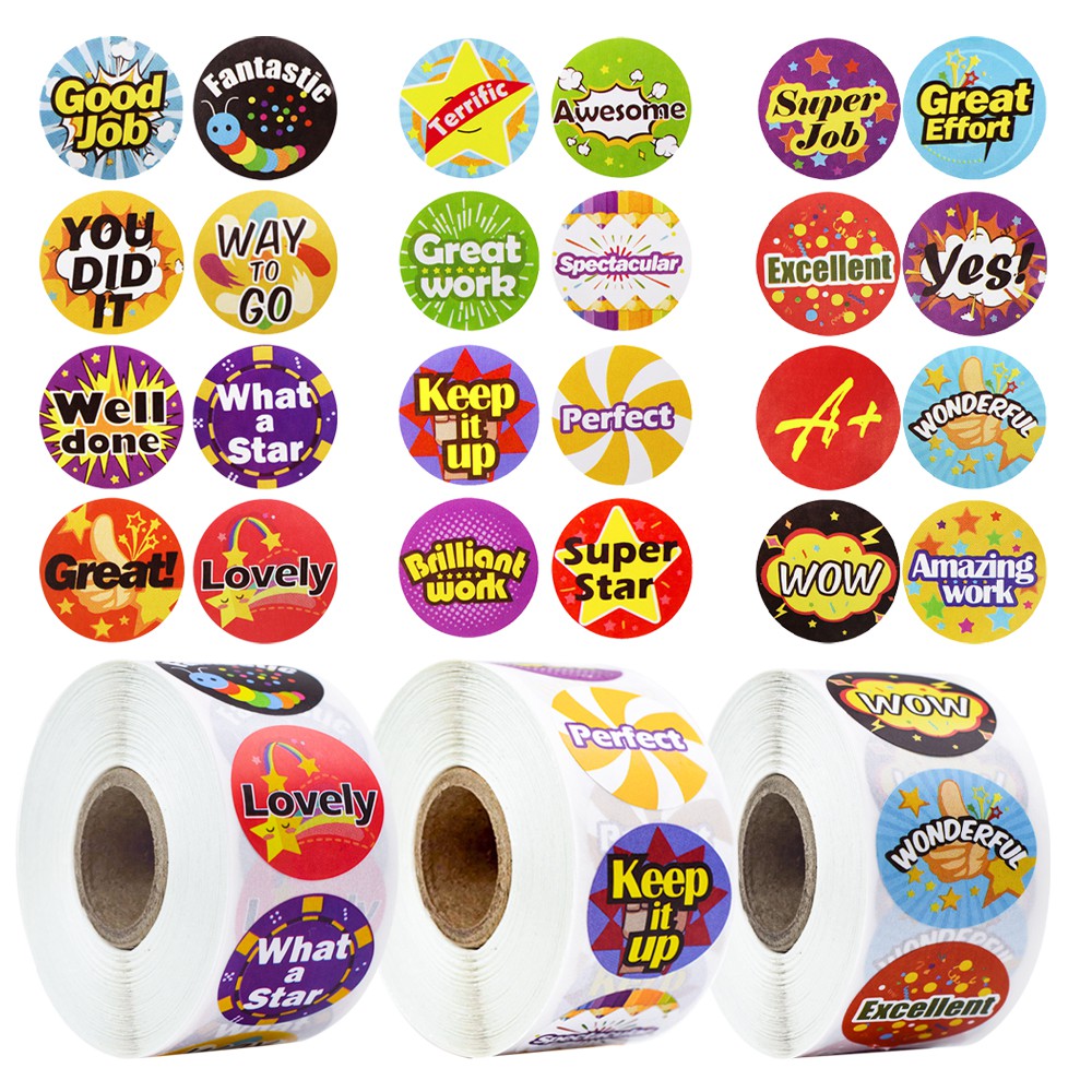 500 pcsroll paper round reward stickers with cute word