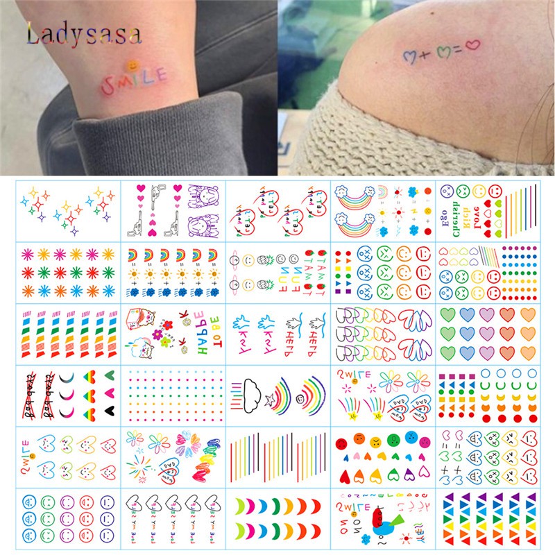 Ld 30Pcs New Fashion Colorful Tattoo Sticker Rainbow Smiley Cute Love Heart Bracelet Bear | Shopee Philippines 800_x_800_jpg