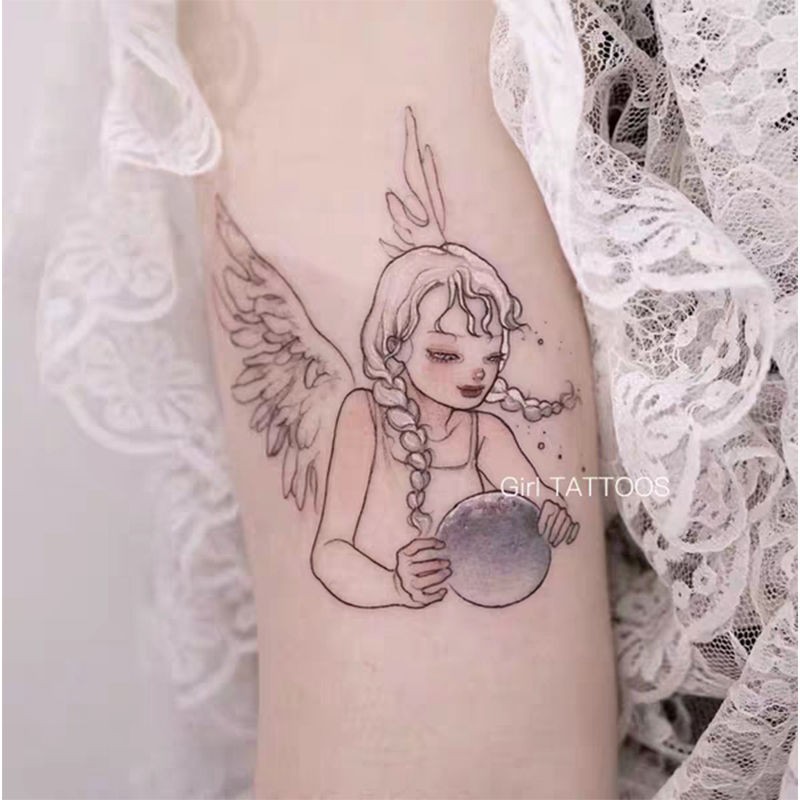 ♛☫✌Dark Angel Tattoo Stickers Female Lasting Waterproof Small Fresh And Beautiful Arm Realistic Ins | Shopee Philippines 800_x_800_jpg