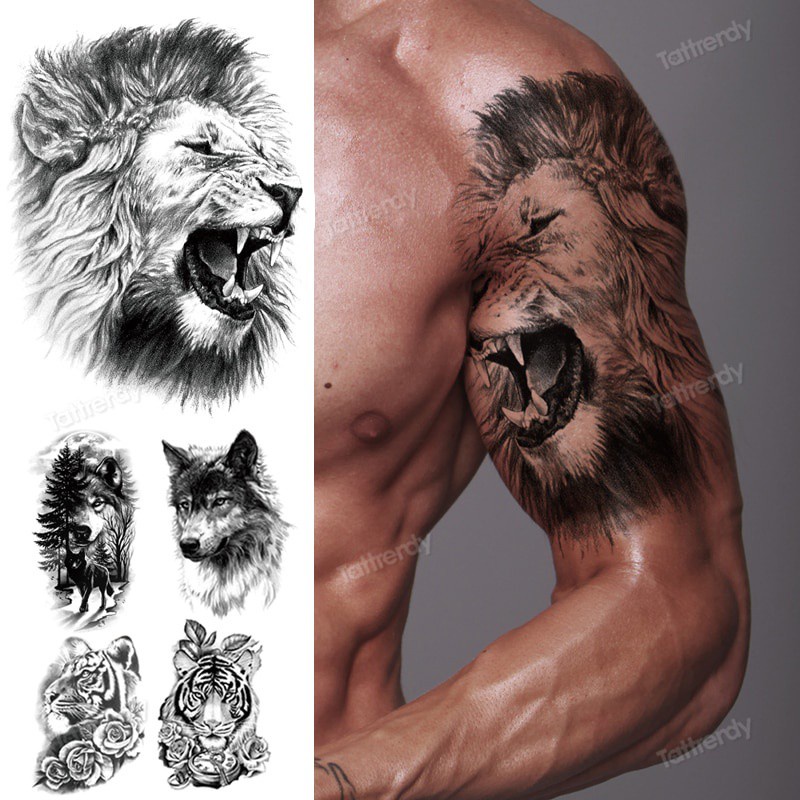 Lion King Tiger Tattoo Animals Wolf Fox Forest Designs Waterproof Temporary Tatoo For Men Arm Body Tattoo Sleeve Shoulder Chest | Shopee Philippines 800_x_800_jpg
