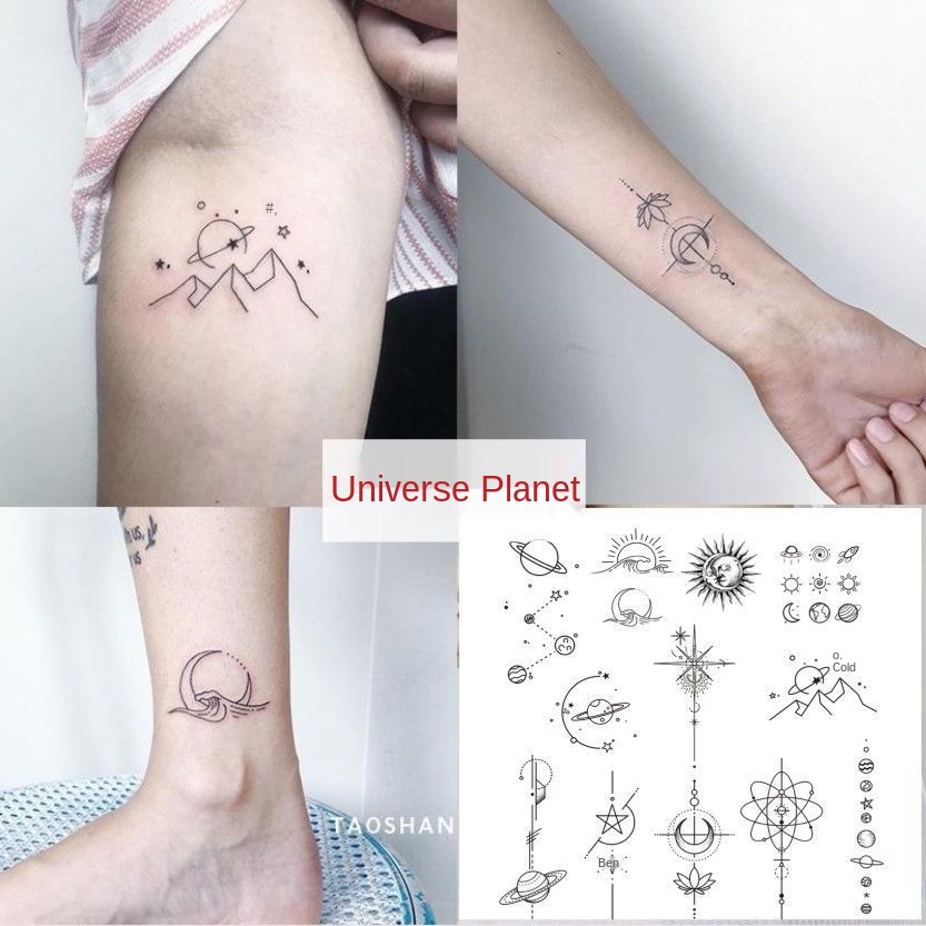✑✜❍Taoshan Tattoo Sun Moon Stars Ins Simple Dark Clavicle Black And White Pattern Sun Moon Waterproof Tattoo Sticker | Shopee Singapore 833_x_833_jpg