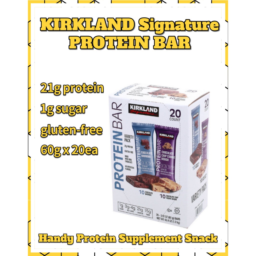 Chocolate chip cookie dough protein bars · 2.12 oz. Kirkland Signature Protein Bar Variety Pack 1 2kg 60g X 20ea Chocolate Brownie X 10ea Chocolate Chip Cookie Dough X 10ea Shopee Singapore