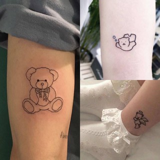 Tattoo Stickers Cute Line Small Bear Tattoo Waterproof Bow Bear Female Persistent Cartoon Dark Ins Style Stickers | Shopee Singapore 320_x_320_jpg
