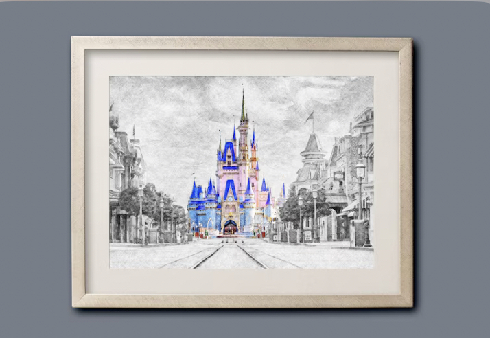 Cinderella Castle Watercolor Sketch Print
