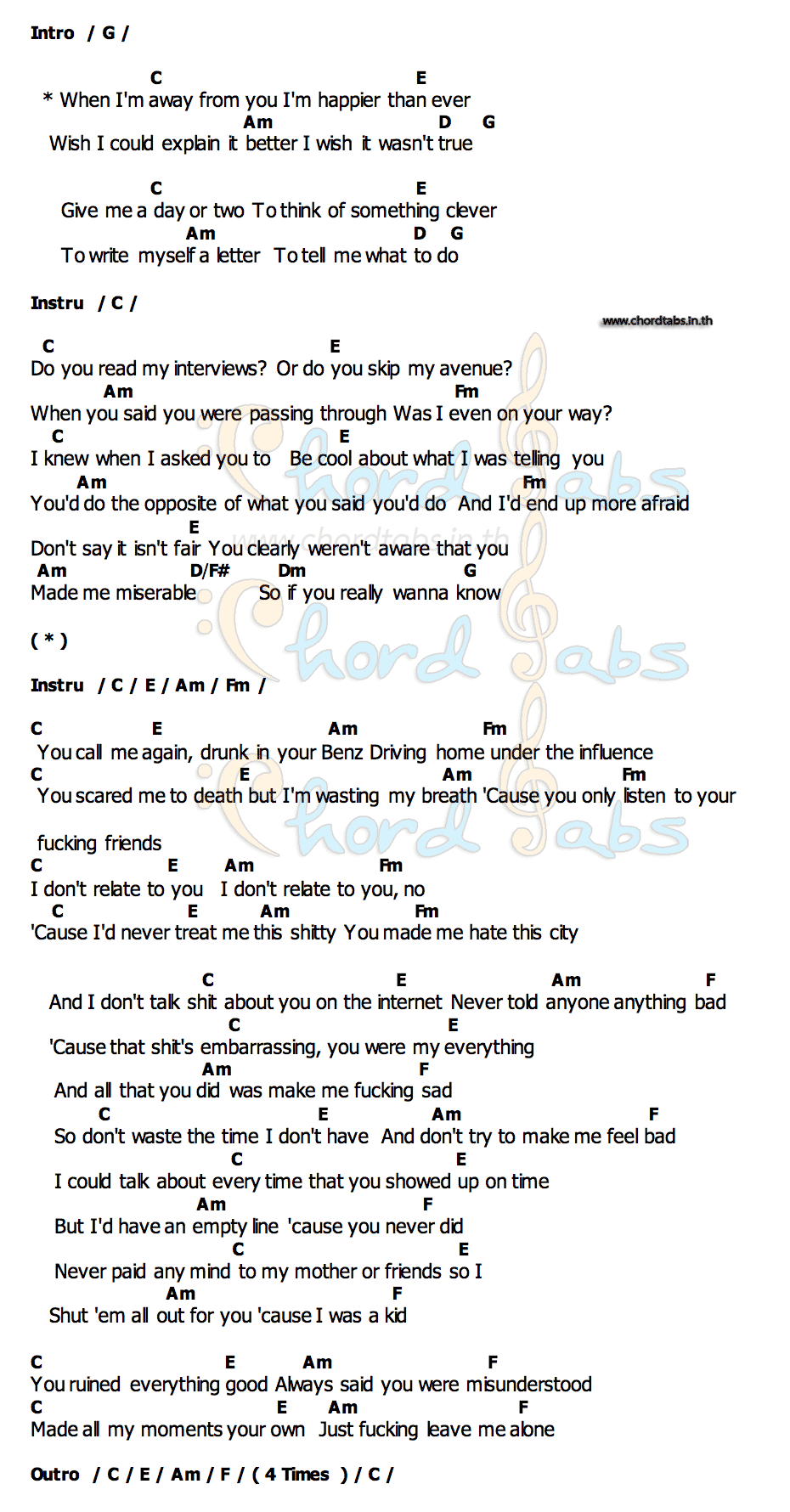 Happier than ever ukulele tablature by billie eilish, chords in song are g7,c,e7,f,dm,fm,am,d,g. À¸à¸­à¸£ À¸ Happier Than Ever Billie Eilish À¸à¸­à¸£ À¸à¹à¸à¸¥à¸ Happier Than Ever