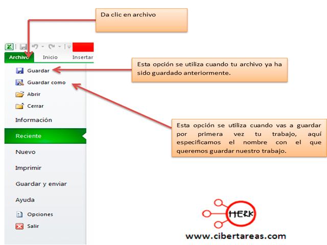 Operaciones Basicas De Excel 2010 Nuevo Abrir Guardar Cibertareas