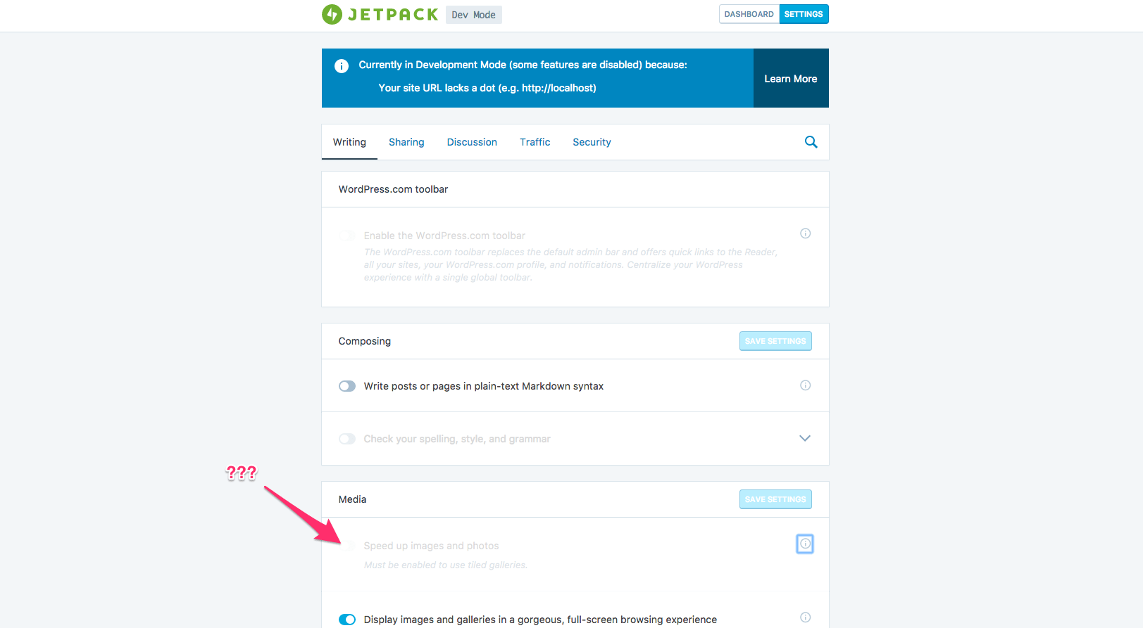 Everything works perfect except my admin page looks different. How To Enable Tiled Galleries In Dev Mode Localhost In Jetpack 4 8 Pavel Ciorici