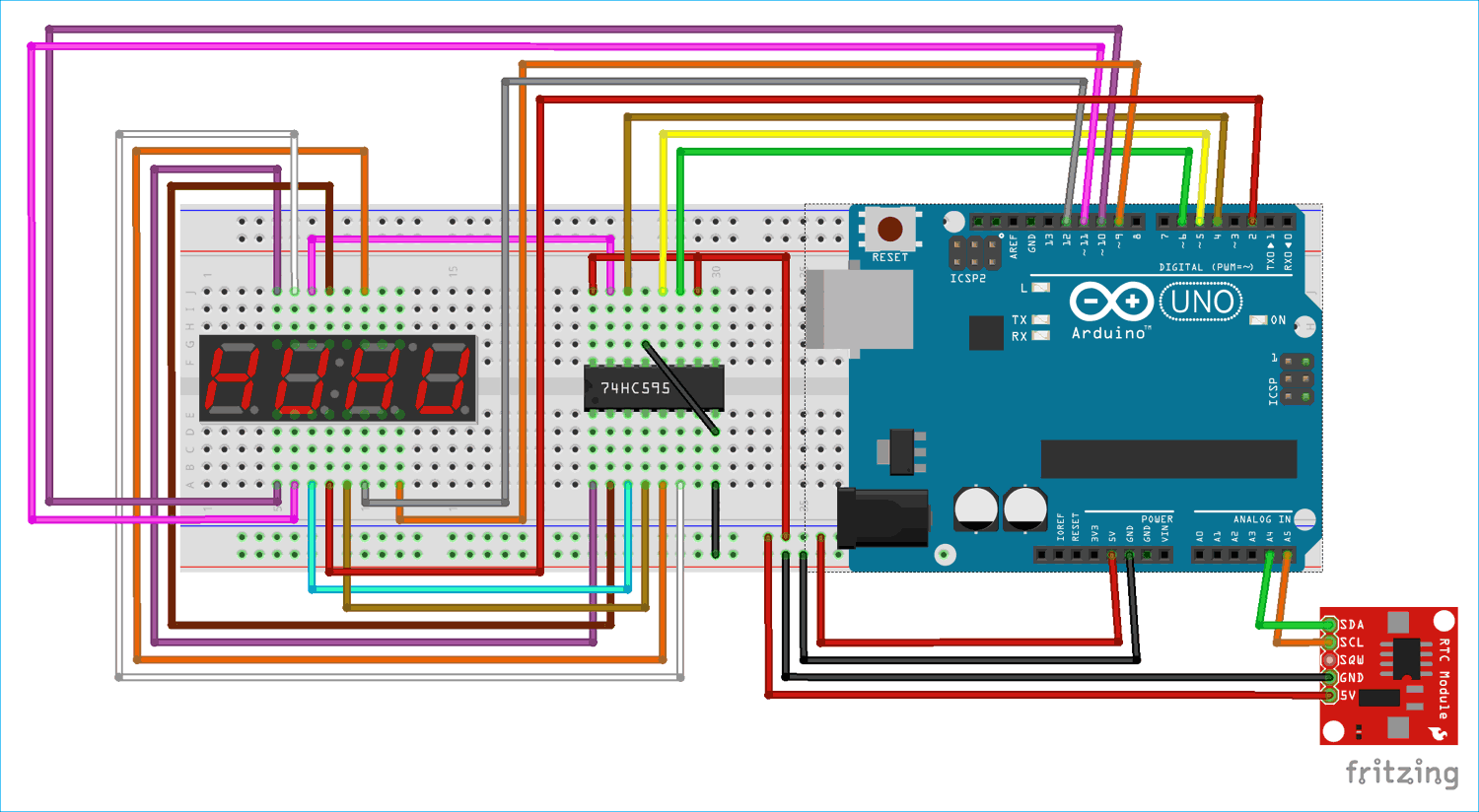 Arduino 7 Segment Display Clock Project By Multiplexing Four Displays