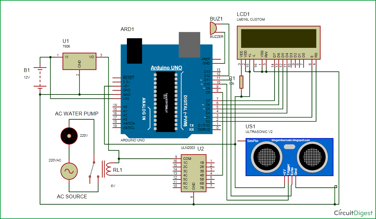 Automatic Water Tank Level Controller Circuit Diagram