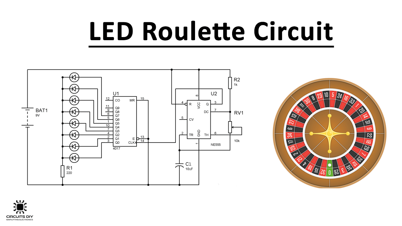 The leds lights one by one for a period of 1second and the cycle repeats giving the running light . LED Roulette Circuit using 555 timer IC