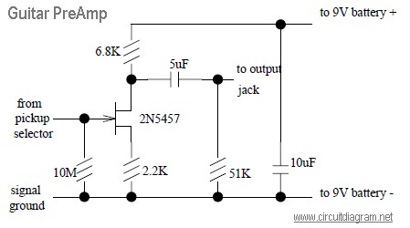 Jfet input stage, tone control, . Guitar Pre-Amp with JFET 2N5457 - Circuit Scheme