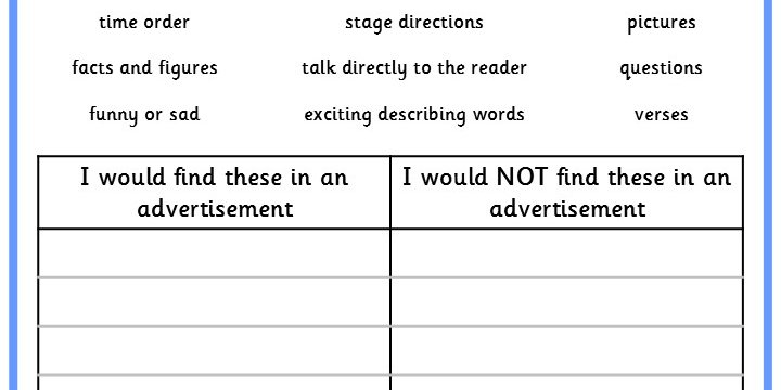 Links to bonus online materials! Sorting Features Of An Advert Classroom Secrets