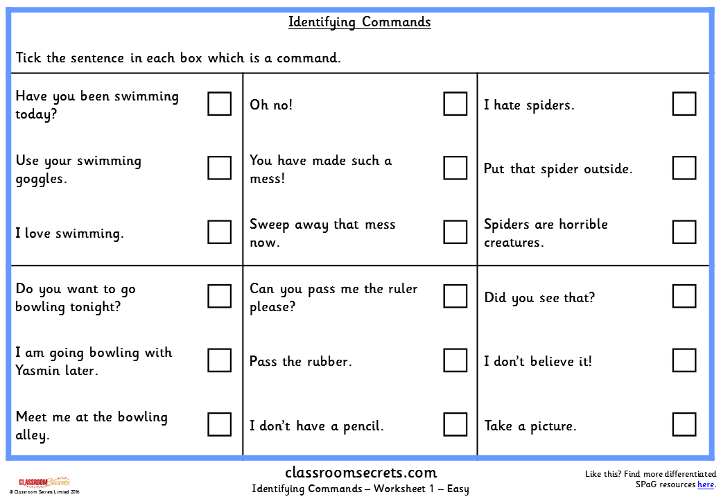 identifying commands ks2 spag test practice classroom