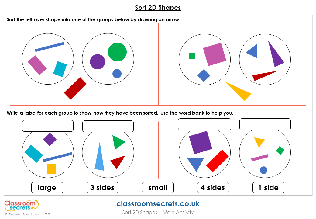 year 1 sort 2d shapes lesson classroom secrets