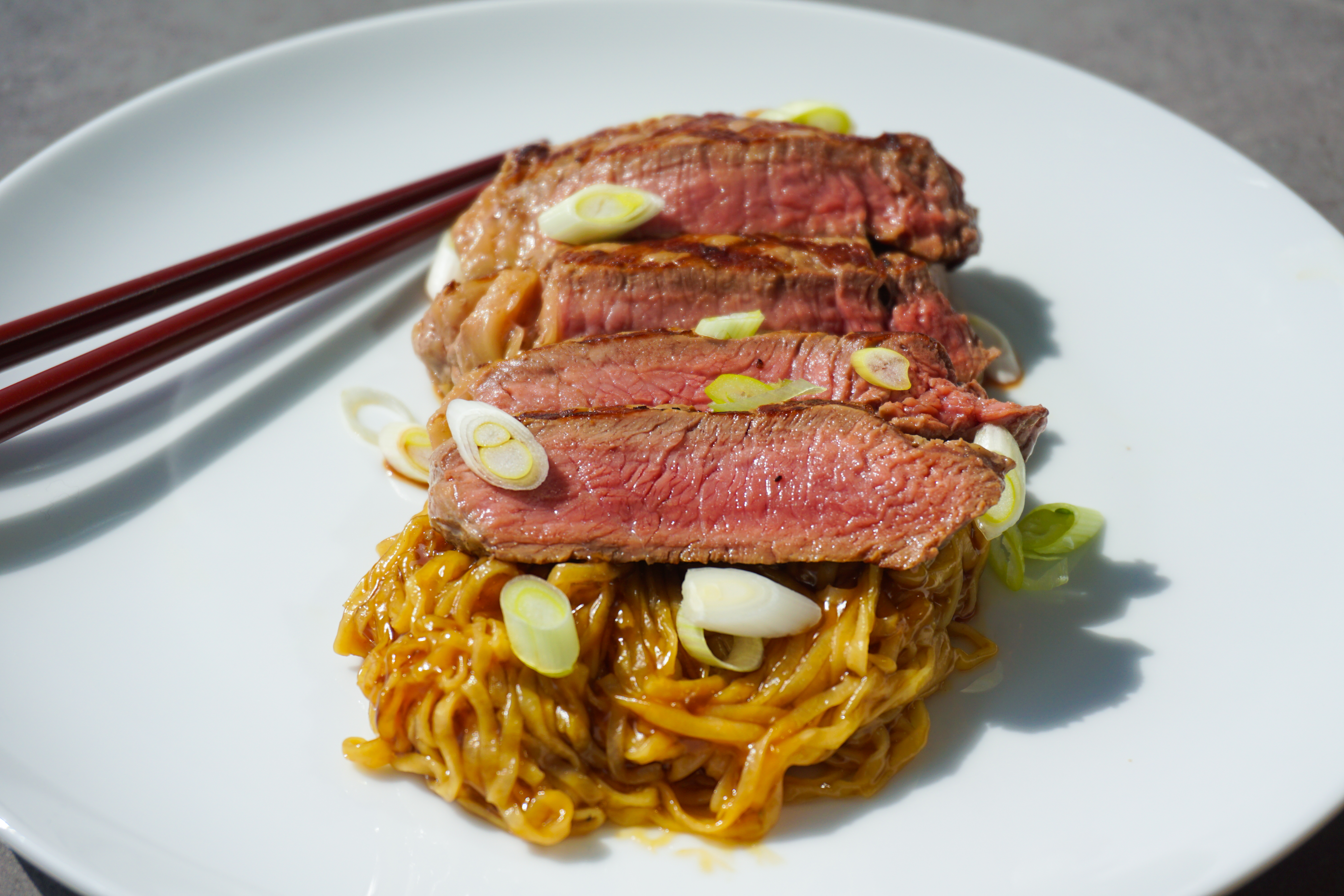 teriyaki steak with homemade noodles