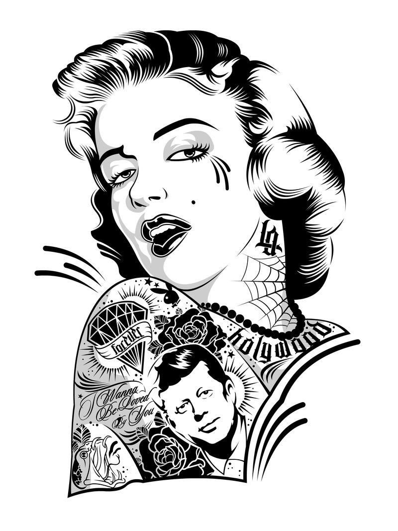 Marilyn Monroe Tattoo Vector - Clip Art Library 1067_x_800_jpg