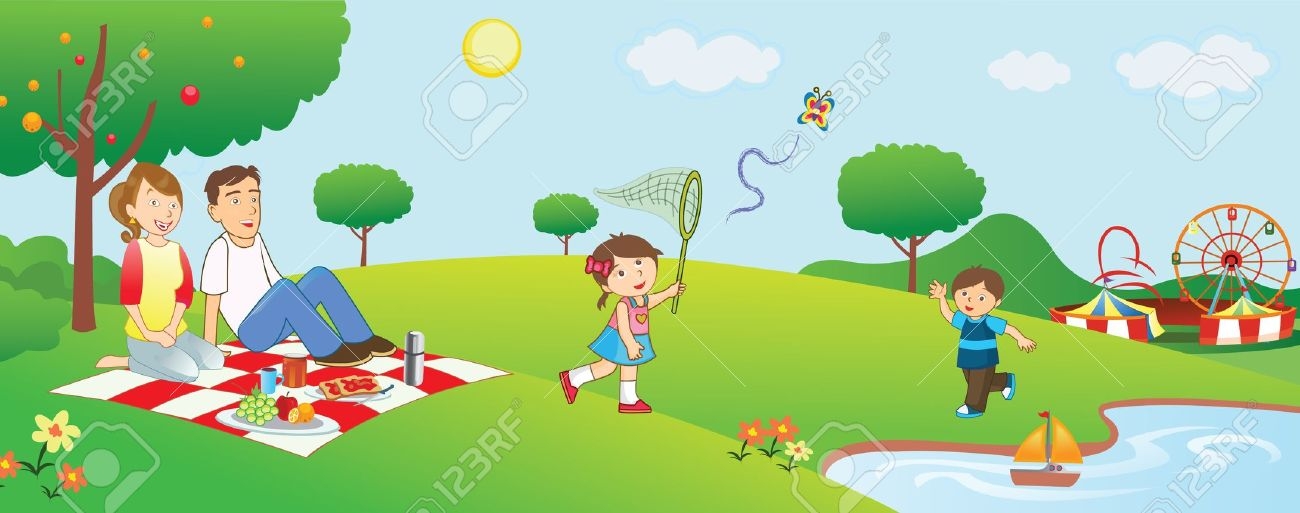 Drawing of a family having a picnic outside. Family Picnic In The Park Clipart Clip Art Library
