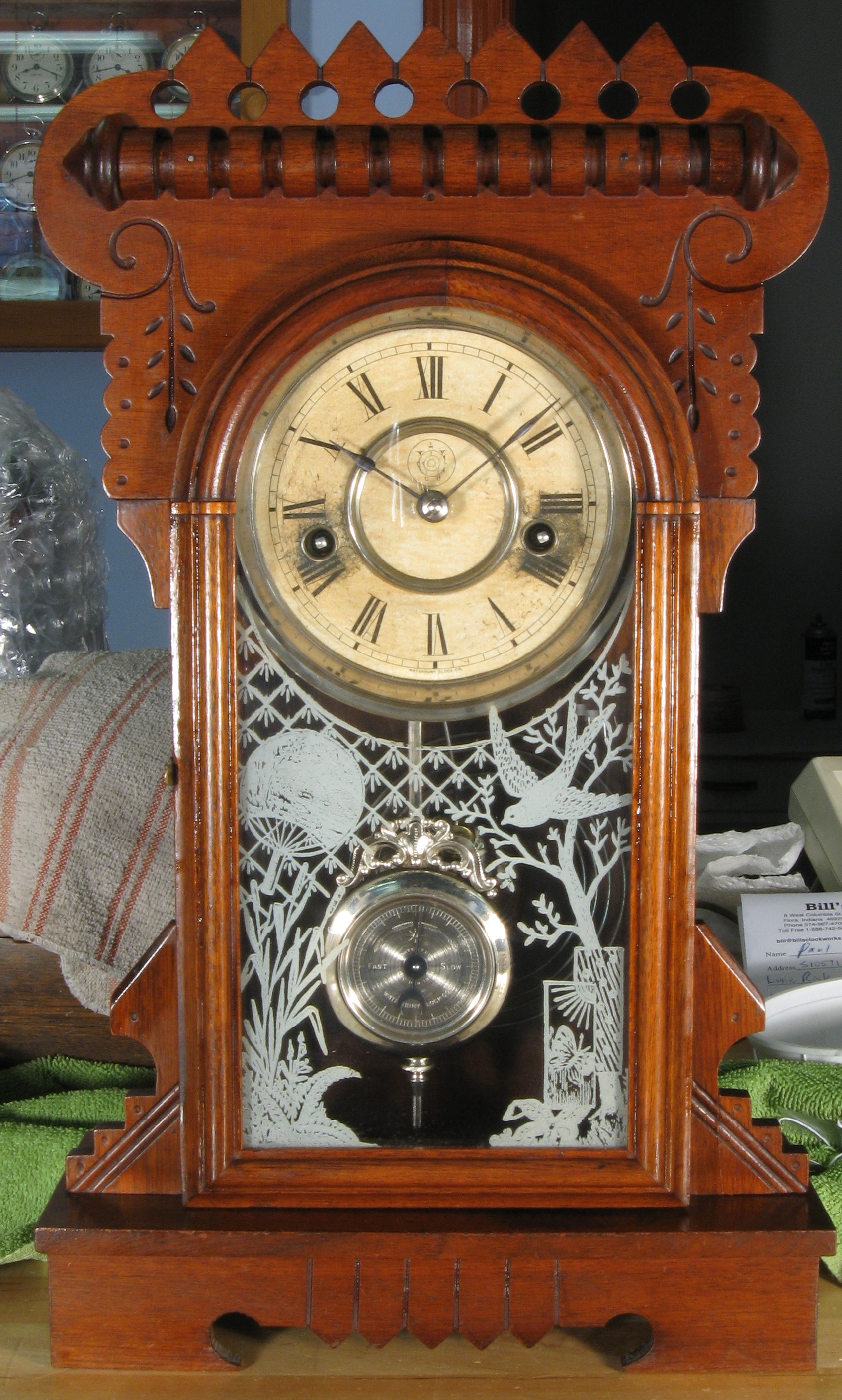 Waterbury OneDay Walnut Cased Shelf Clock, ca. 1885.