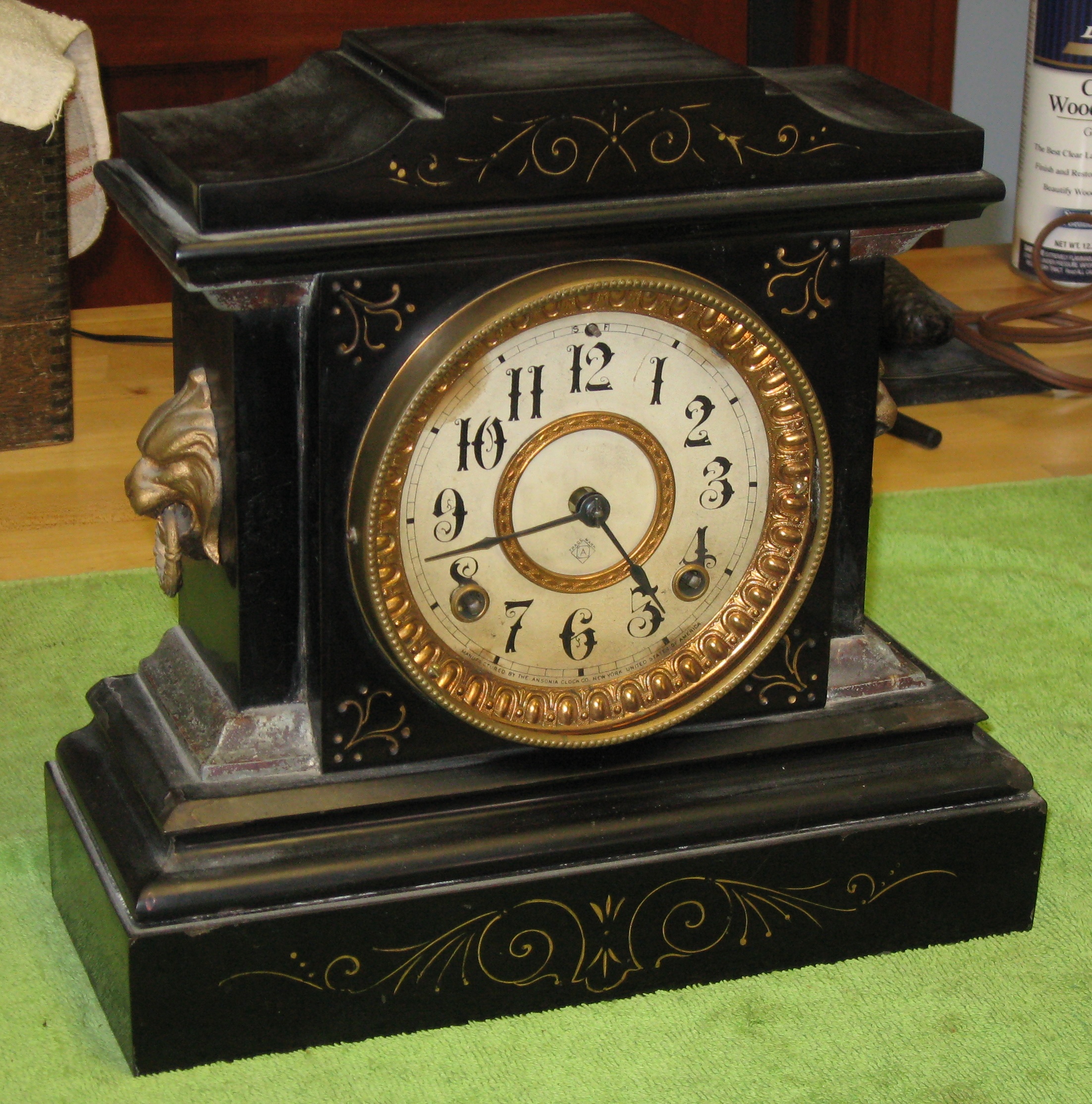 Ansonia Black Iron Mantel Clock