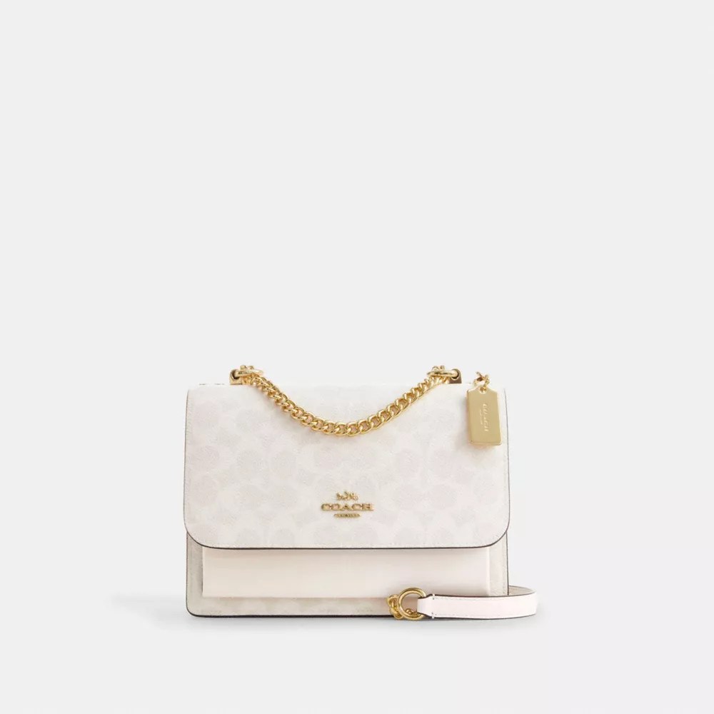 Coach Outlet Corner Zip Wristlet In Signature Canvas With Stripe – Women’s Wristlets – Gold/white/chalk, Size: Small Wristlet