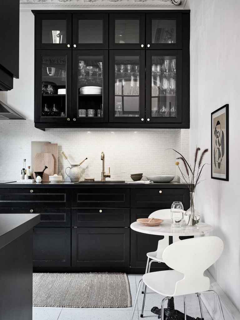 Warm home with a black kitchen