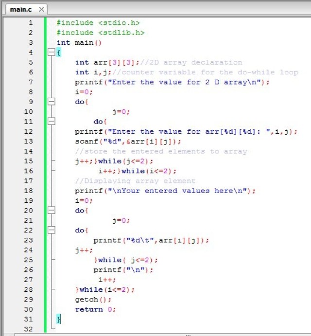 Two Dimensional Array in C language - Code for Java c