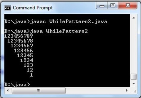 Floyd's triangle number pattern using while loop in Java - Code for Java c