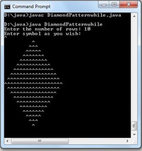 Diamond pattern program in Java language - Code for Java c