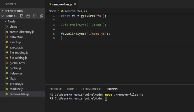 Remove Files/Directory using File System Node.js