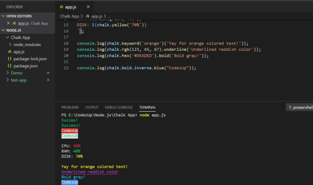 Chalk Library NPM Package in Node.js | Codez Up
