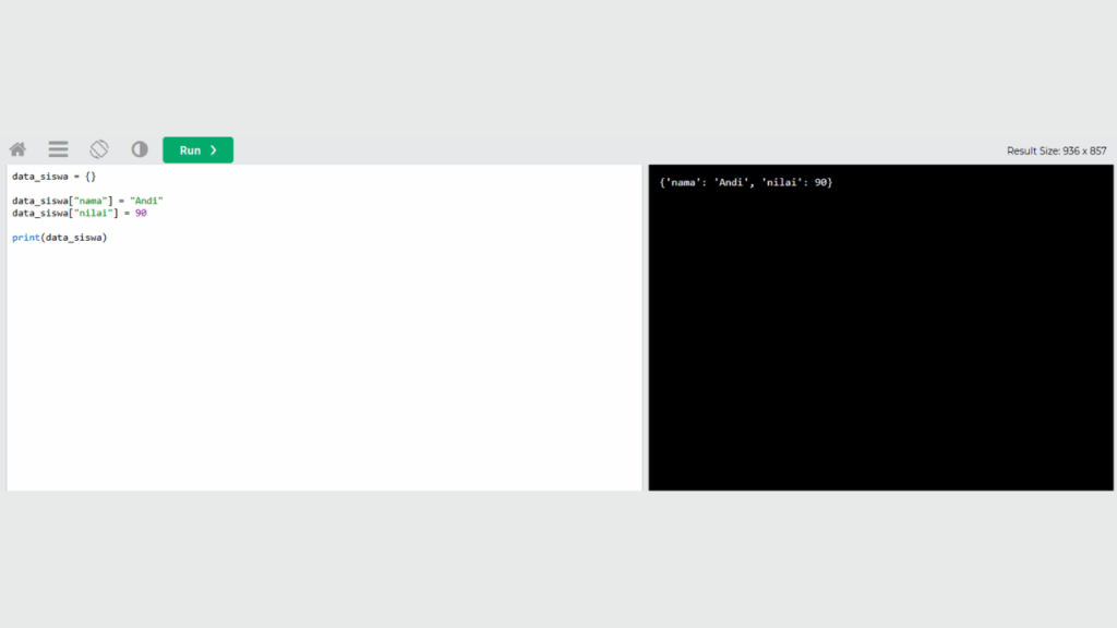 Contoh Pembuatan Dictionary Kosong di Python