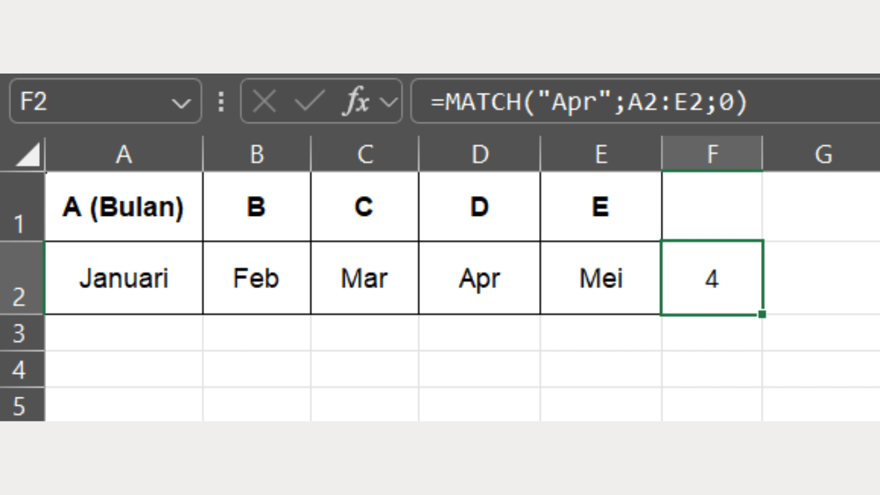 Tekan Tombol Enter agar Excel Menampilkan MATCH