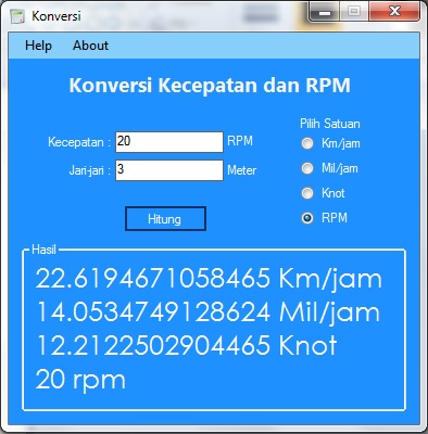 Program Konversi Kecepatan dan ke RPM | Coding VB NET