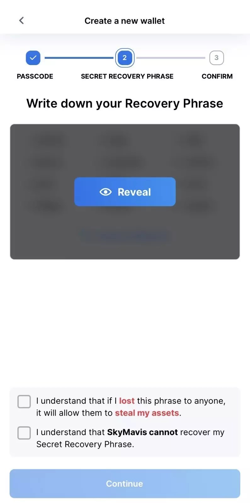 Copy your Recovery Phrase