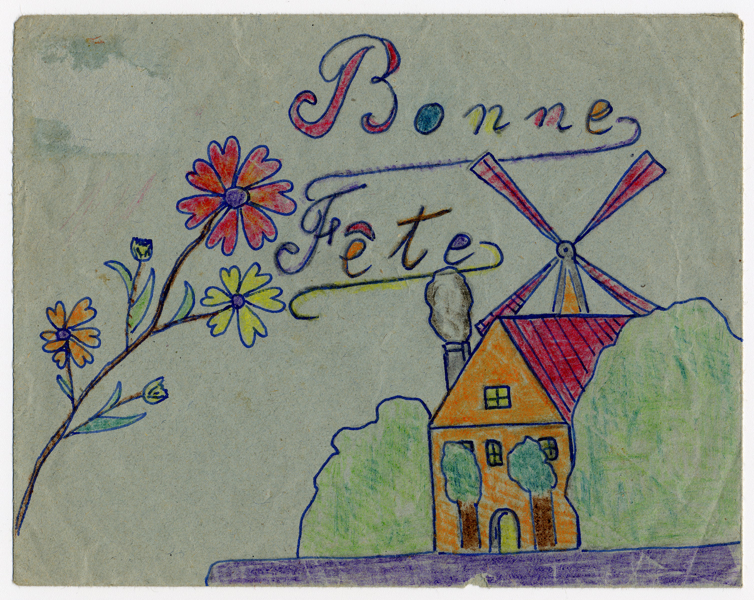 I have prepared for you a tutorial on how to draw a windmill in nine easy steps. Color Child S Drawing Of A Windmill And Flowers Drawn By A Child In Chateau De La Hille Collections Search United States Holocaust Memorial Museum