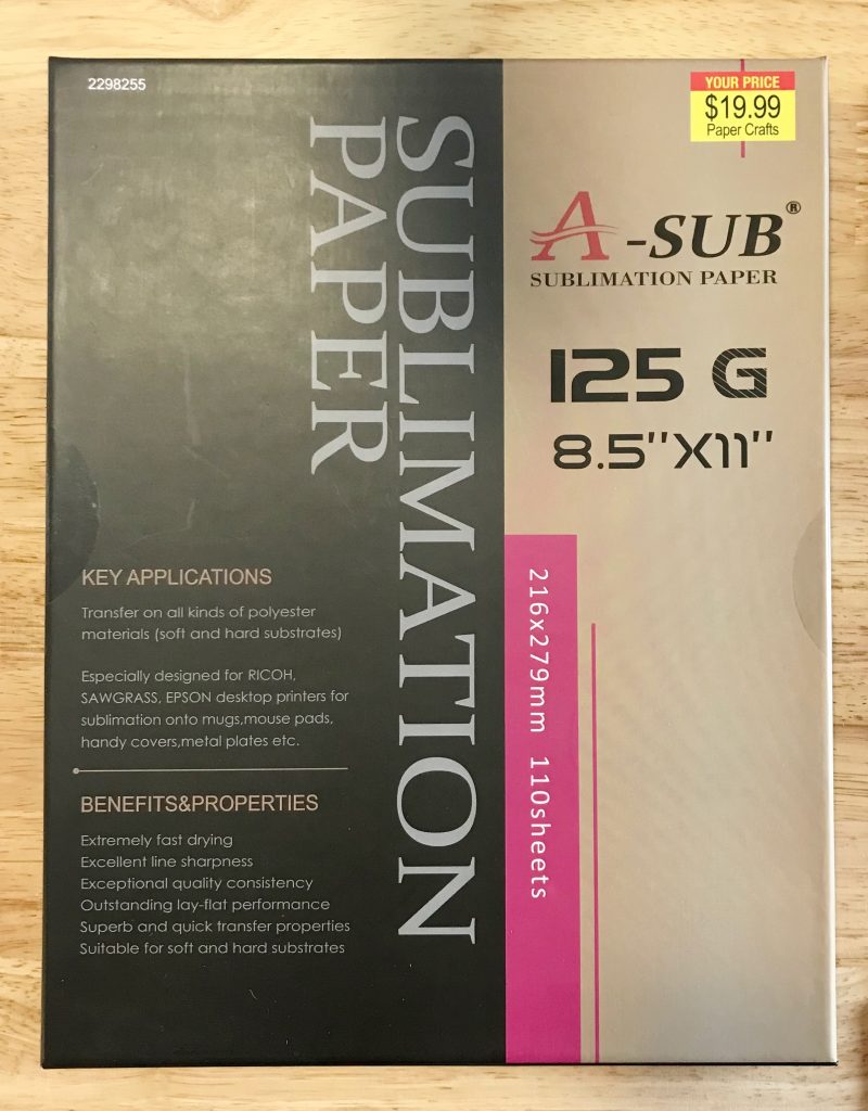 Photo of the A-sub Sublimation paper I use for all of my sublimation projects.