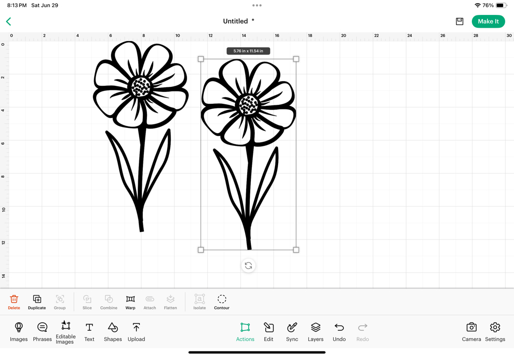 Screenshot showing the duplication of the floral image as the first step in creating the cut file for today’s Let’s Make a Card With Heat Transfer Vinyl Post.