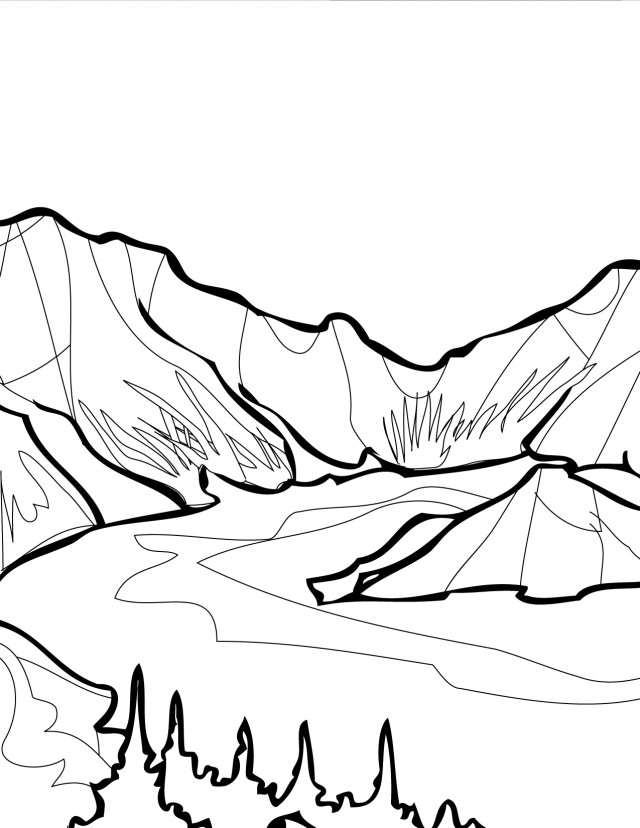Fondo del día soleado para el diseño del juego. Mountain coloring pages to download and print for free