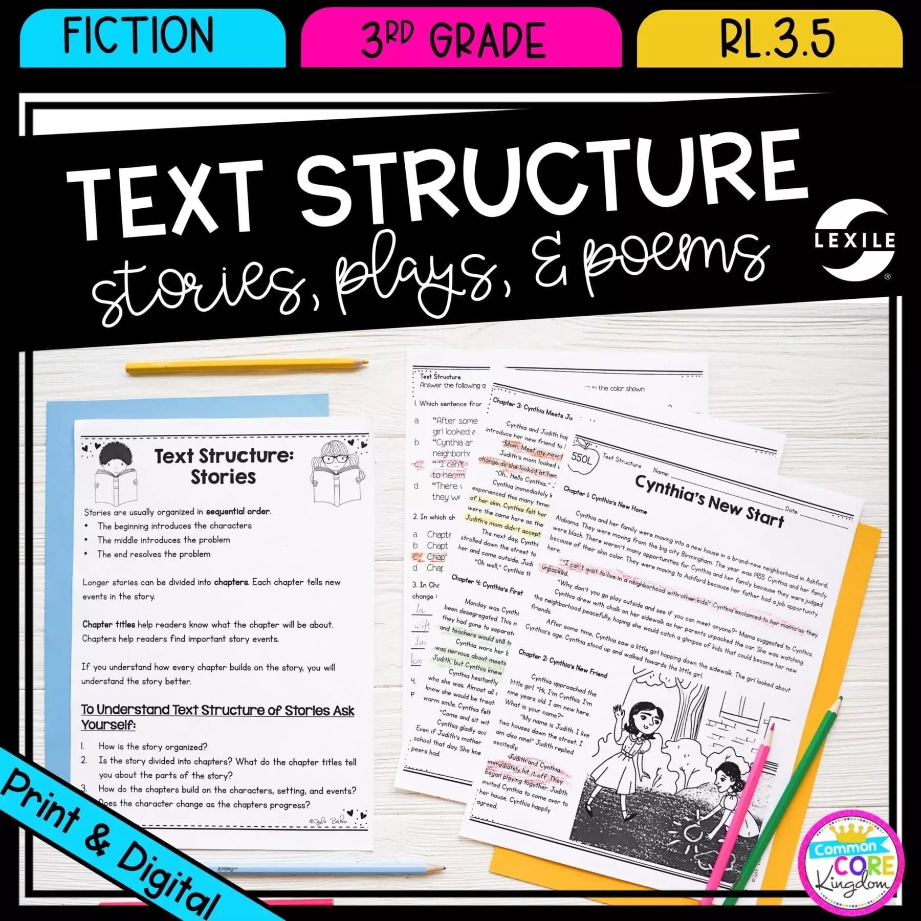 Skill Pack Text Structure in Literature 3rd Grade Common Core Kingdom