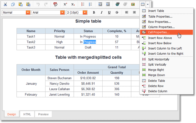 Asp Net Html Editor New Table Cell Split And Merge Feature