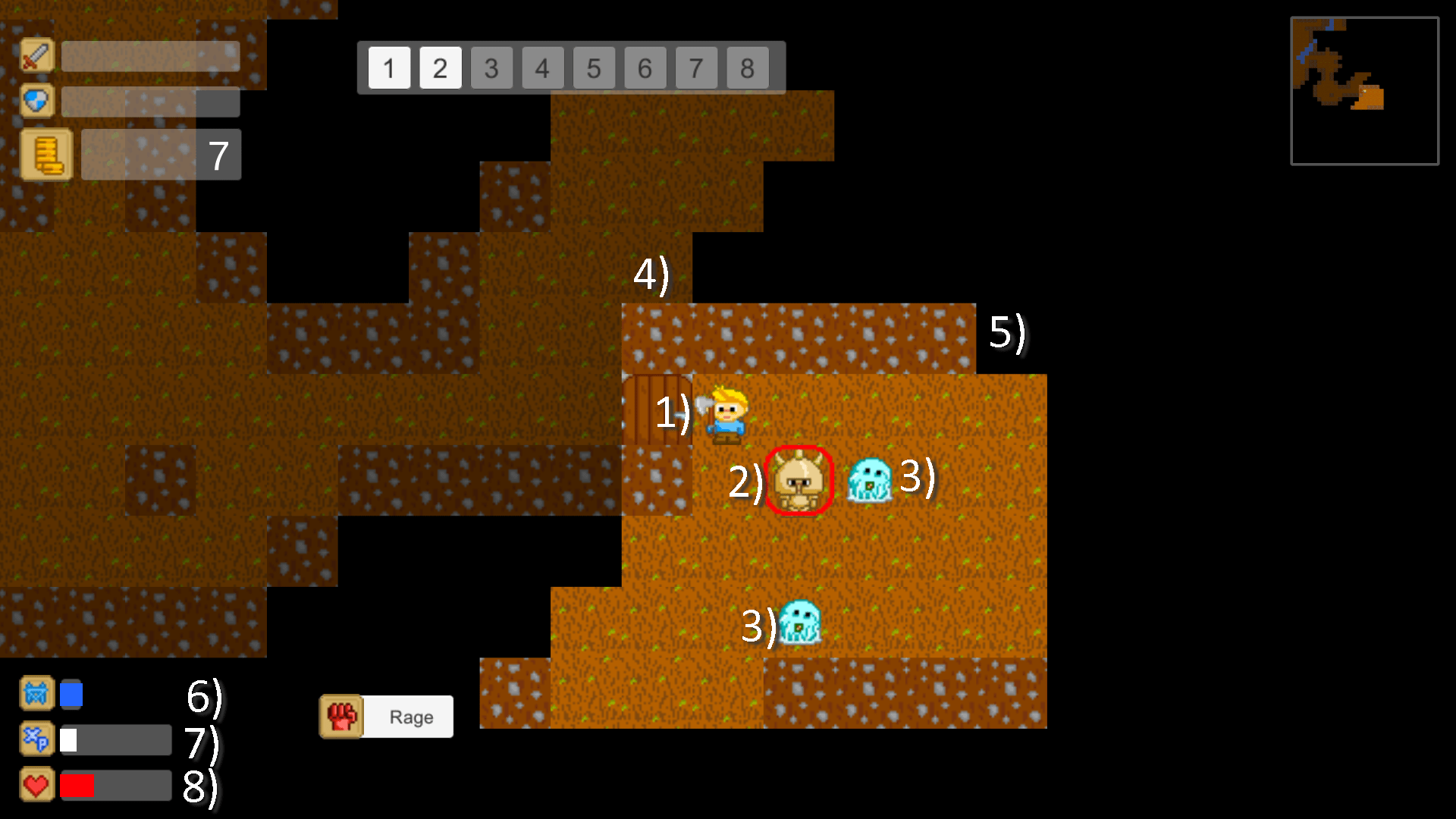 Your player, enemies and stats.