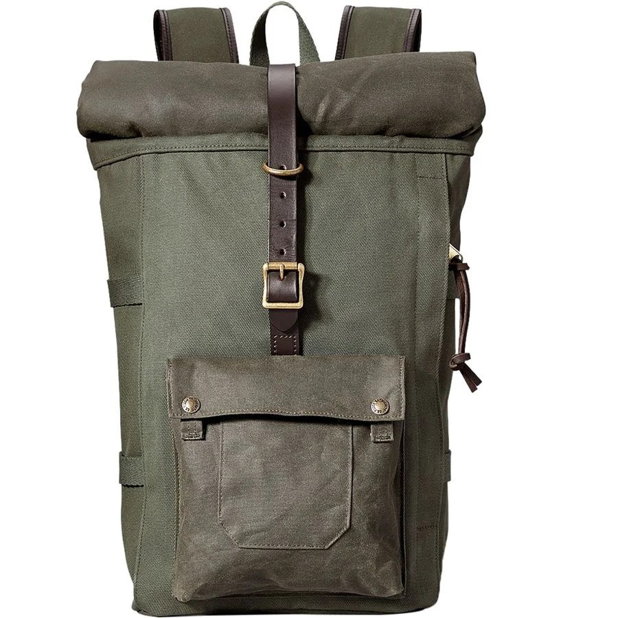 Bag has zipper top closure and an inside pocket and a zipper pocket. Filson Roll Top Backpack | Backcountry.com