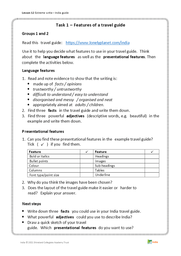 Travel Brochure Example Ks3