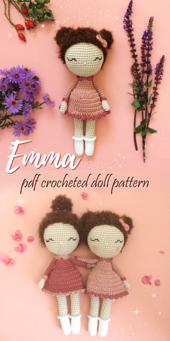 What a lovely new doll pattern from Manuska! Emma the crocheted amigurumi doll! I love her embroidered eyes and all the pink! Gorgeous! #crochet #pattern #amigurumi #crochetpattern #stuffedtoypattern #handmadegifts #handmade #yarn #crafts #craftevangelist