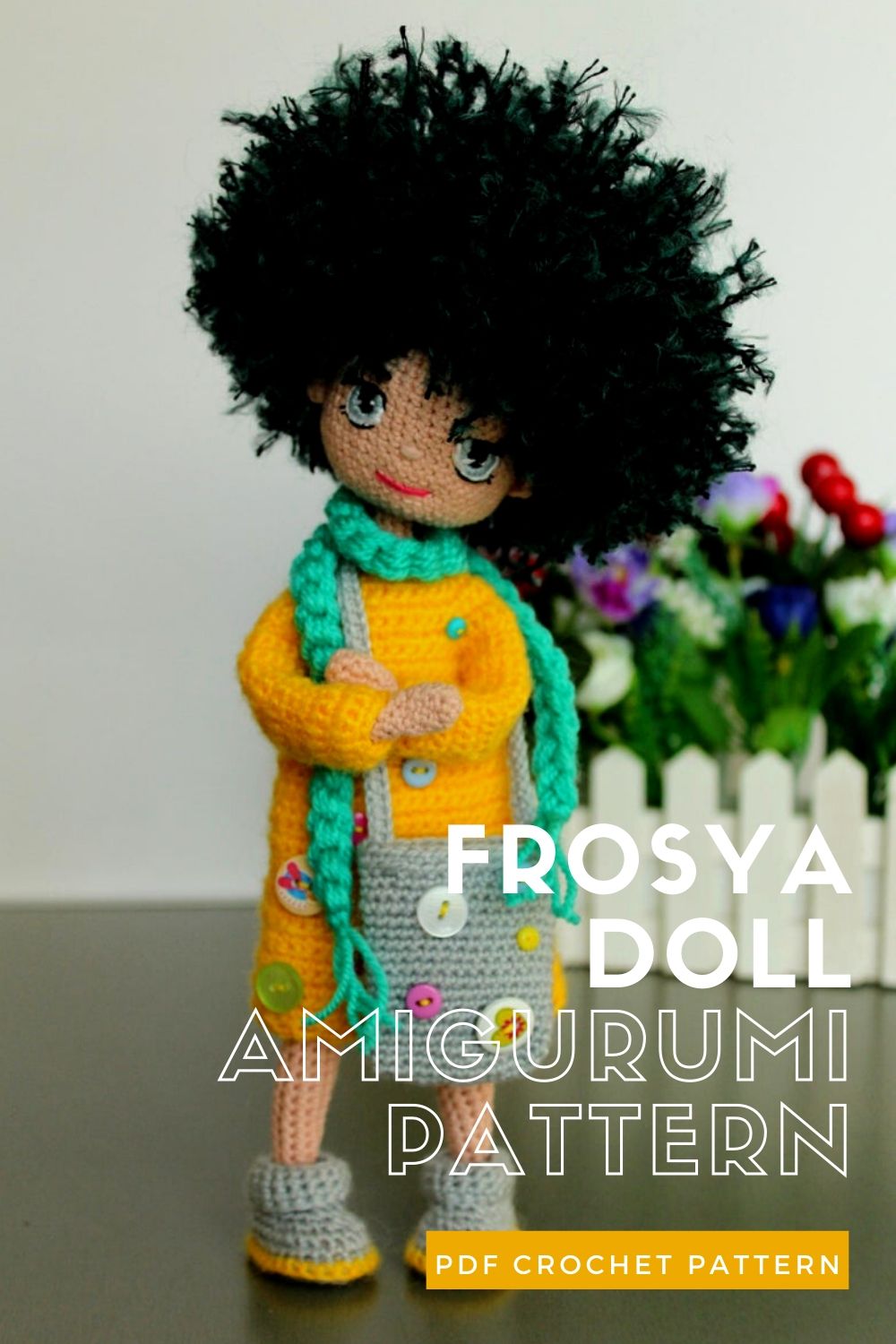 Super fun Frosya Doll Amigurumi crochet pattern. Love her big hair and perfect spunky style! What a cute doll pattern! #crochetpattern #amigurumipattern #amigurumidoll #crochetdollpattern #craftevangelist