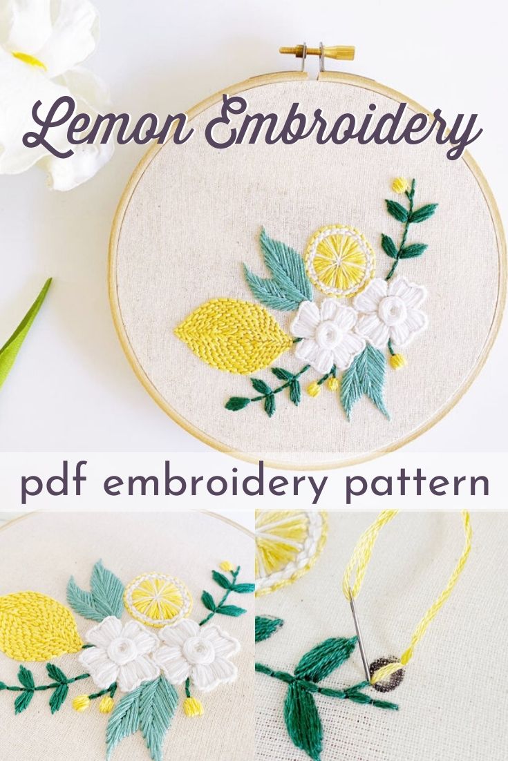 Lemon Embroidery Pattern. Lovely little beginner embroidery pattern with detailed instructions and stitch guides. Can't wait to make this sweet little pattern for my bathroom decor! #embroiderypattern #crafts #lemonembroidery #diydecor #craftevangelist